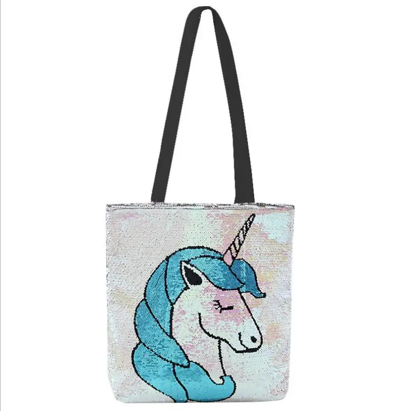 INS Горячая единорог стиль Магия reversiable блесток сумка с должны ремни фламинго и скелет хозяйственная сумка для девочек - Цвет: unicorn