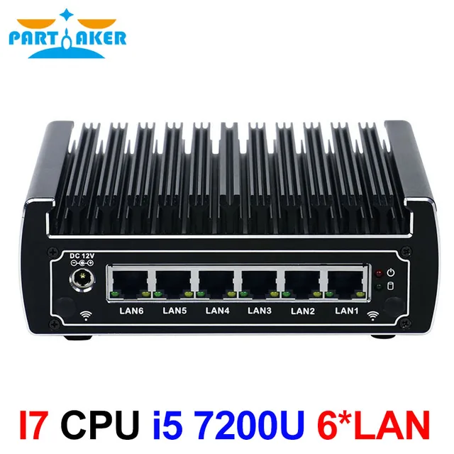 Special Price Partaker Pfsense Mini PC 7th Gen Kaby Lake Intel i5 7200u 2.5GHz Dual Core fanless case 6 lan mini server pc support AES-NI