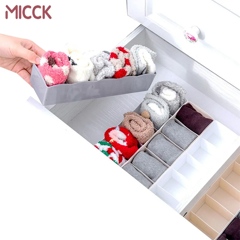 

MICCK 2PCS 5 Grids Wardrobe Plastic Storage Box For Tie Socks Shorts Bra Underwear Makeup Drawer Organizer Storage Box Container
