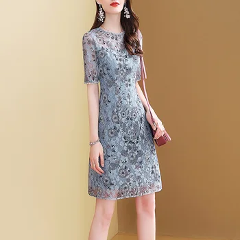 

2019 A-Line Dress Sexy Fashion Print Lace Short Patchwork Women Short Vintage Elegant Night Club Body con Party DressesWholesale