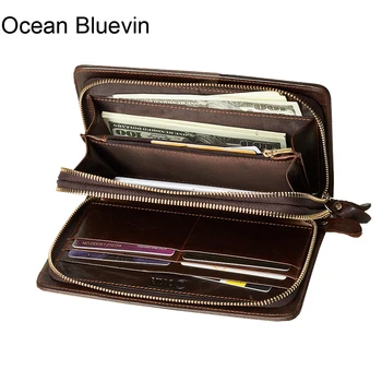 

OCEAN BLUEVIN New fashion men's genuine leather wallet clutch purse travel long wallets bag wholesale knitting style men wallets
