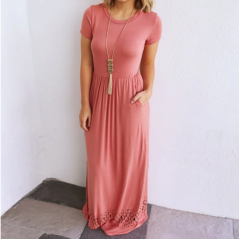 Buy Women Casual Long Dress Short Sleeve O Neck Loose