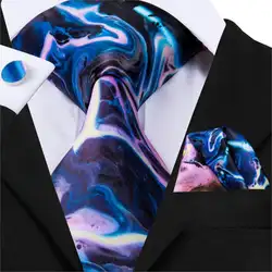 Hi-Tie Новый Новинка синий и фиолетовый галстук 8,5 см галстуки 100% шелковый галстук для мужчин Ханки и запонки Бизнес Свадебный галстук набор