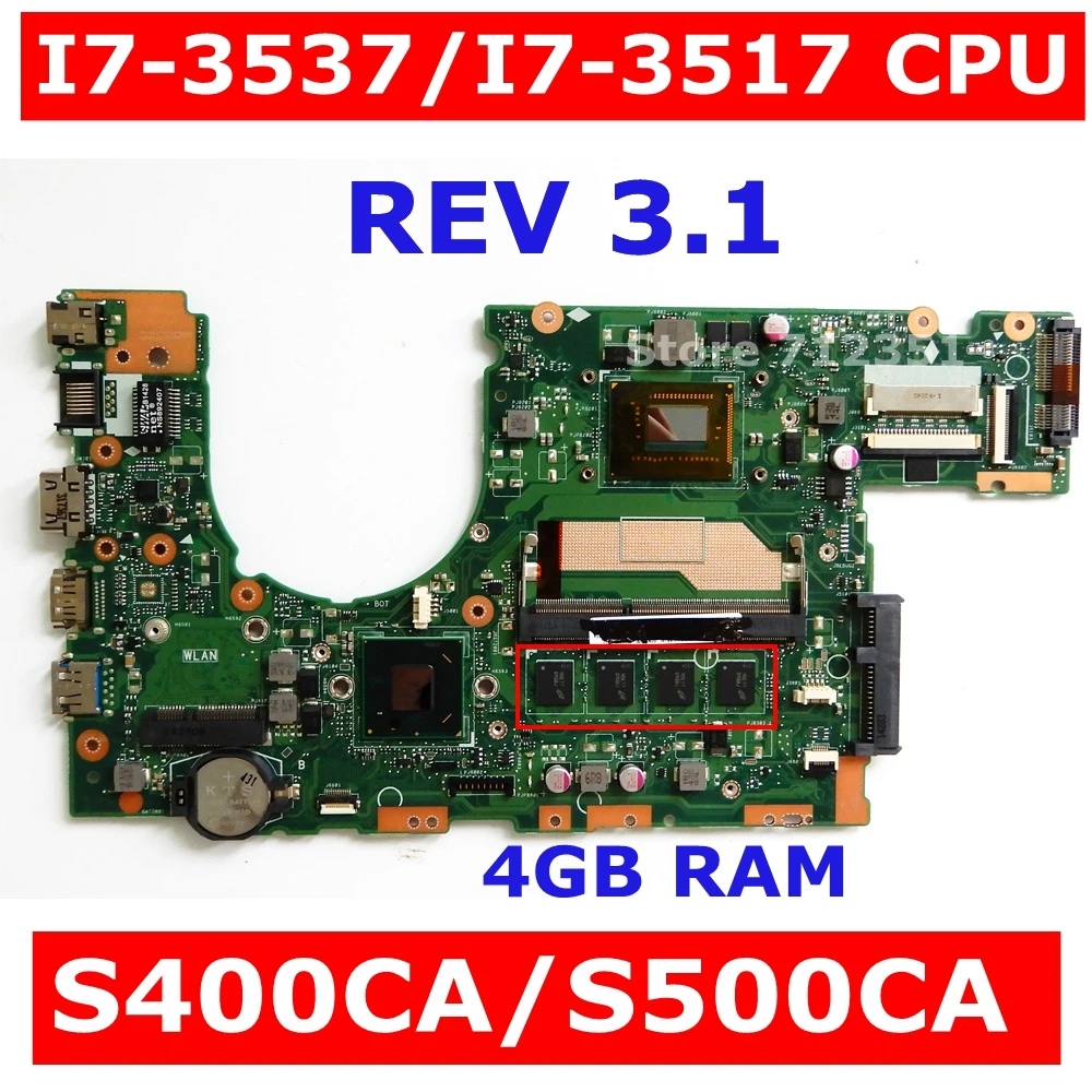 S400CA i7-3537/i7-3517 CPU 4 GB RAM placa base REV 3,1 para ASUS S400 S400C S400CA S500 S500CS500CA placa base de computadora portátil prueba 100% está bien S400CA i7-3537/i7-3517 CPU 4 GB RAM placa base REV 3,1 para ASUS S400 S400C S400CA S500 S500CS500CA placa base de computadora portátil prueba 100% está bien