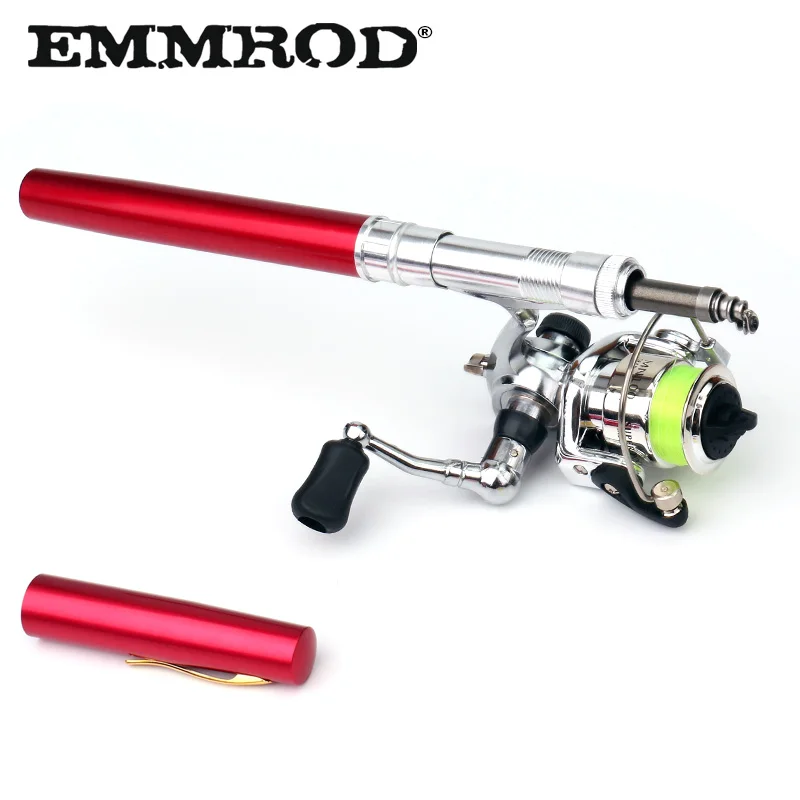 EMMROD 2018 New Spinning Pen Fishing Rod Telescopic 1M 1.4M 7 Colors With 1 metal wheel Children's gifts