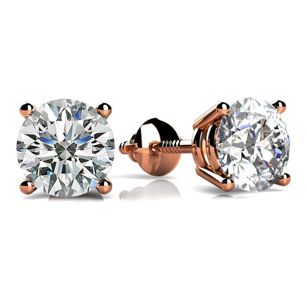 Solid 18k Rose Gold 0.76 ct D VVS1 Round Cut Solitaire Stud Earrings