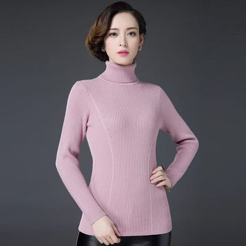 

High quality women's turtleneck thick sweater pullovers high collar sweater ladies solid color warm cashmere sweater