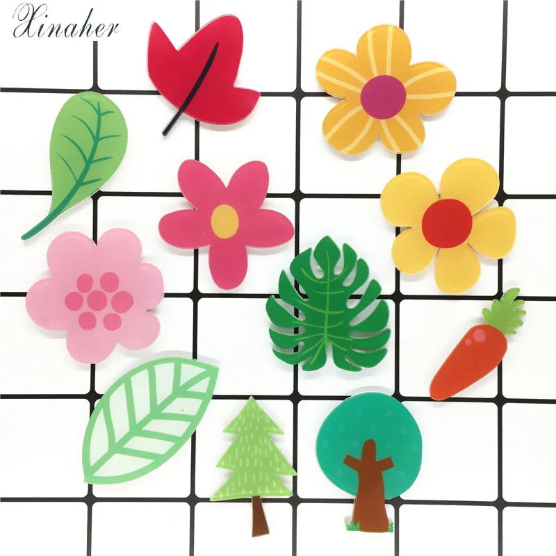 

XINAHER 1 PCS Flowers and leaves Badge Acrylic Kawaii Acrylic Badges Kawaii Icons on Backpack Badges for Clothes