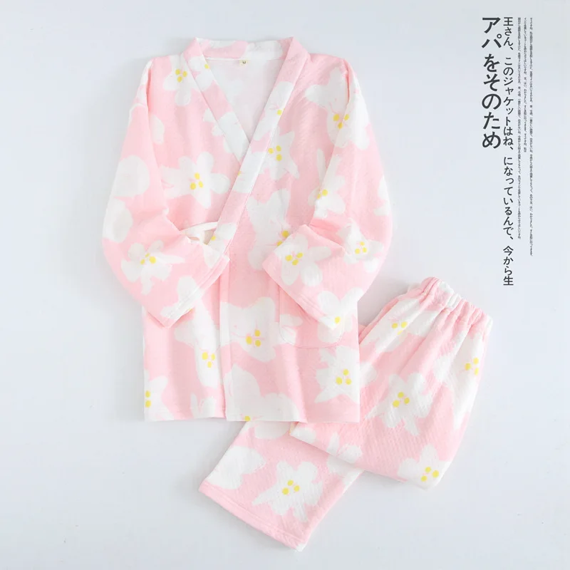 Зимнее теплое свежее кроличье кимоно, халаты, женские пижамные комплекты, утепленные 100% хлопок, с длинным рукавом, японские, для беременных