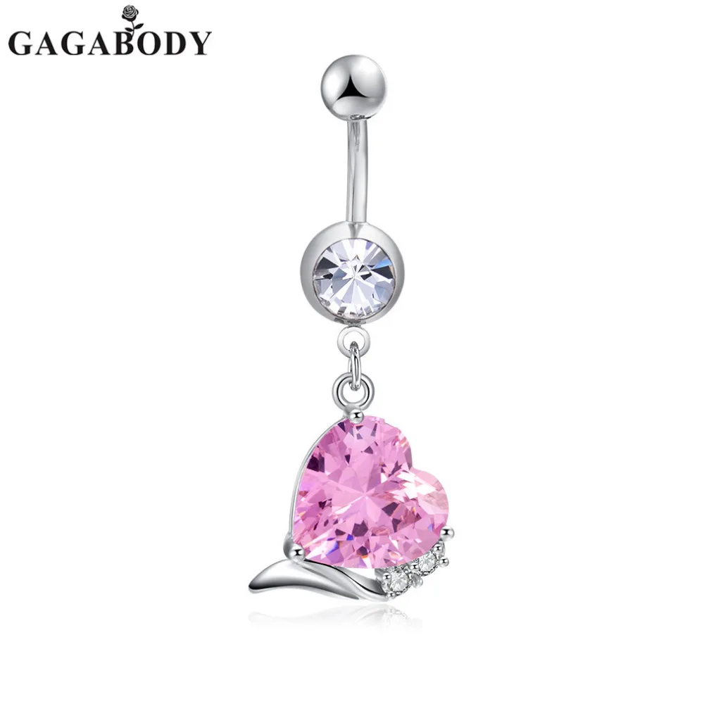 GAGA 2017 New Pink Heart Navel Rings Dangle Body Piercing Jewelry 1.5mm