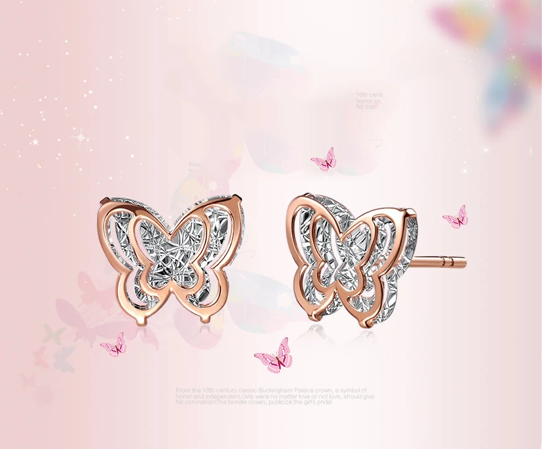 18 К розовый цвет серьги-гвоздики милые AU750 истинные твердые золотые бабочки пирсинг серьги для женщин женские леди девушка подарок
