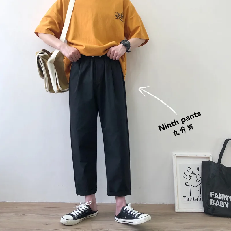 

Summer New Pants Men Fashion Solid Color Straight Casual Ninth Pants Man Streetwear Wild Hip Hop Loose Joggers Sweatpants M-2XL