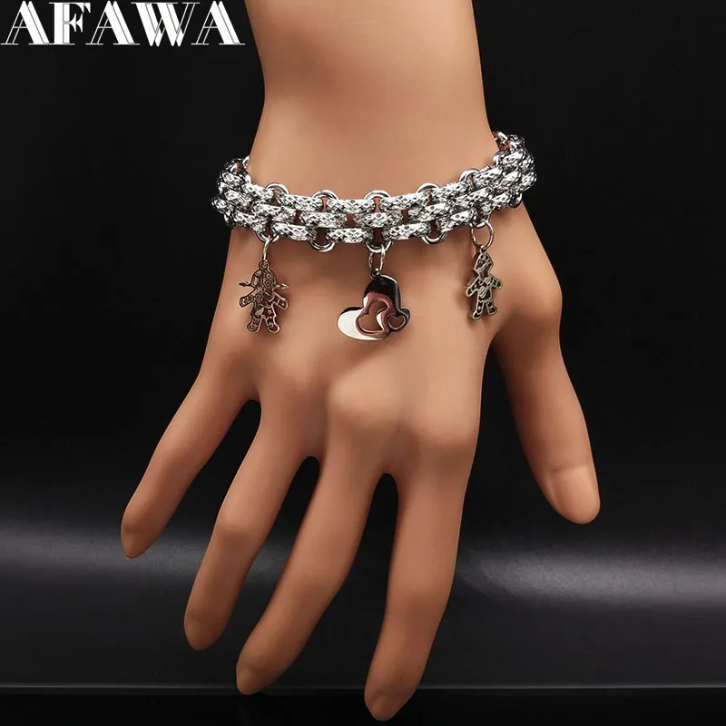 

2019 Boy and Girl Love Couple Stainless Steel Bracelet Women Silver Color Bracelets Jewelry Valentine's Day Gift pulseras B17902