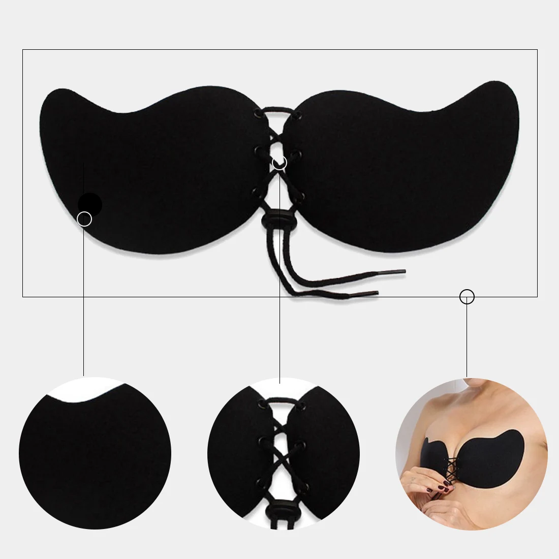 Women Lacing Silicone Push Up Bra Adhesive Stick On Gel Invisible Bras