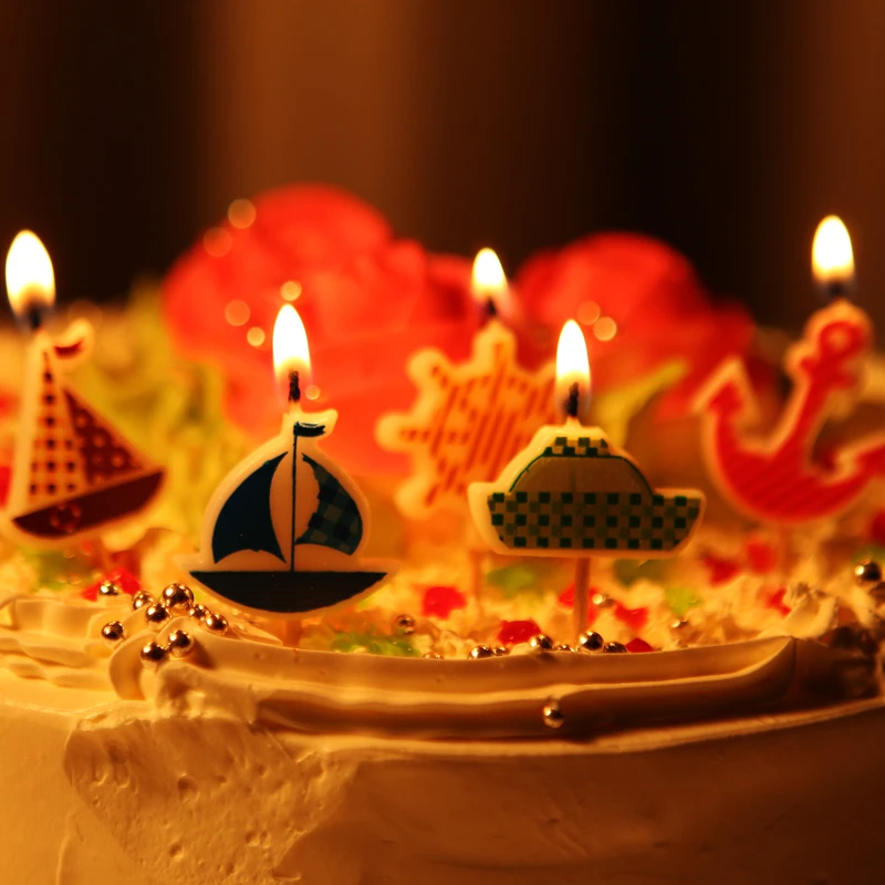 5 Pcs Lot Colore Imprimer Mer Voile Bateau D Ancrage Visant Cercle De Bande Dessinee Joyeux Anniversaire Garcon Sans Fumee Art Bougie Pour Gateau D Anniversaire Aliexpress
