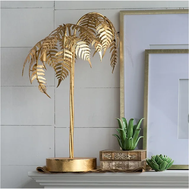 80cm High Metal Palm Tree Table Lamp With Golden Vanish 3 Lights 80cm High Metal Palm Tree Table Lamp With Golden Vanish 3 Lights