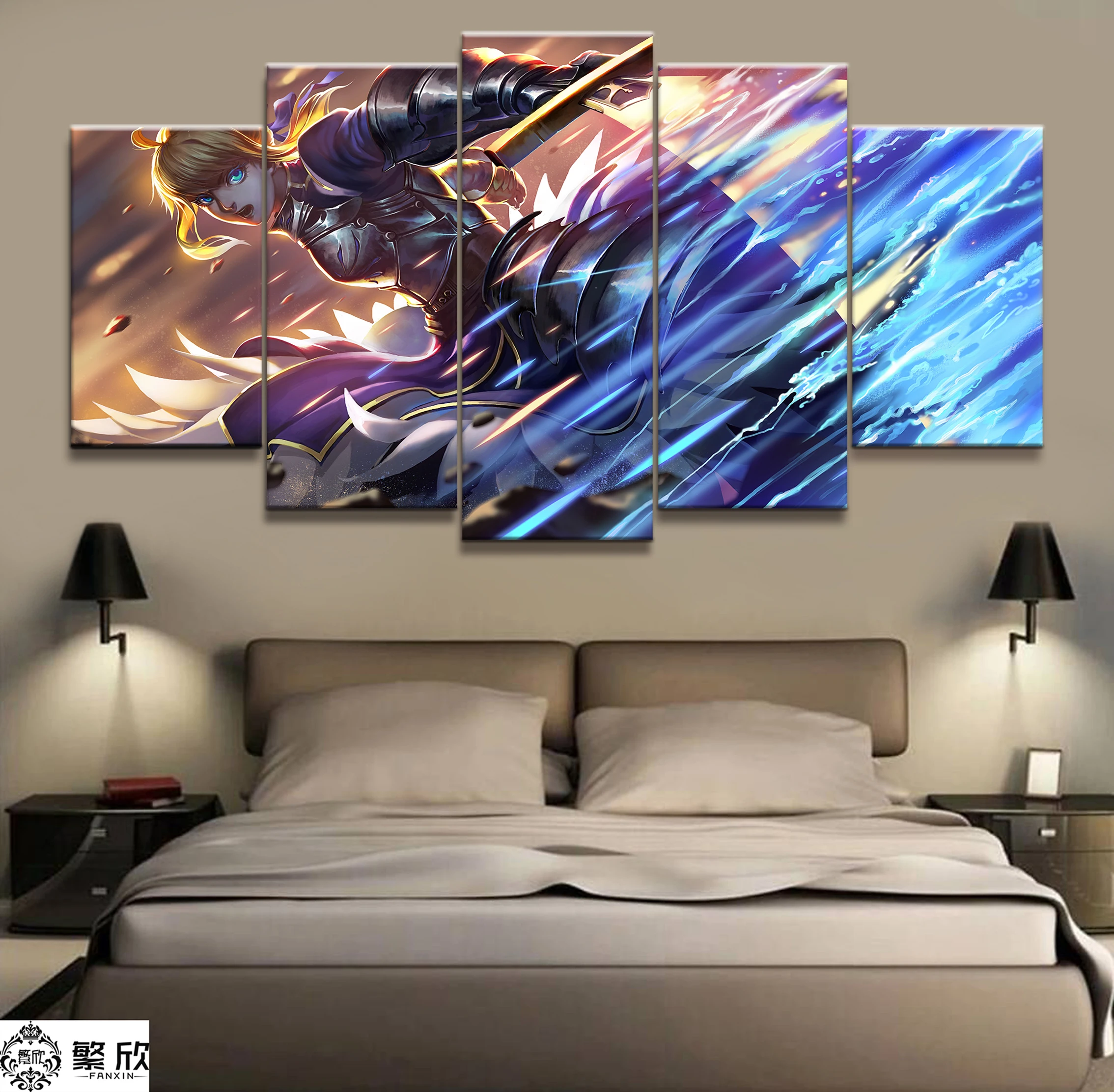 

Home Decor Modular Canvas Picture 5 Piece Fate Stay Night Arthur Saber Animation Painting Poster Wall For Home Canvas Wholesale