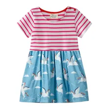Jumping meter/ Хлопковые Платья принцессы для девочек одежда для малышей с единорогом детские летние платья-пачки в полоску с короткими рукавами и изображением животных для девочек