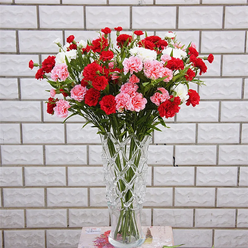 Flone 6 Heads Artificial Carnation Flower Simulation Small Carnation Fake Silk Flower Branch Home Decor Floral Festival Gift (2)