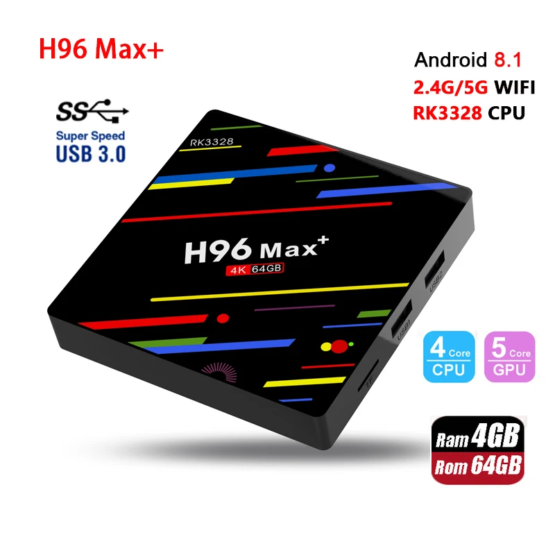 H96 Max Plus Smart TV BOX Android 8.1 RK3328 4GB+32GB 4GB+64GB Smart Set-top Box 2.4G/5G WIFI 4K USB3.0 HDR H.265 Media Player