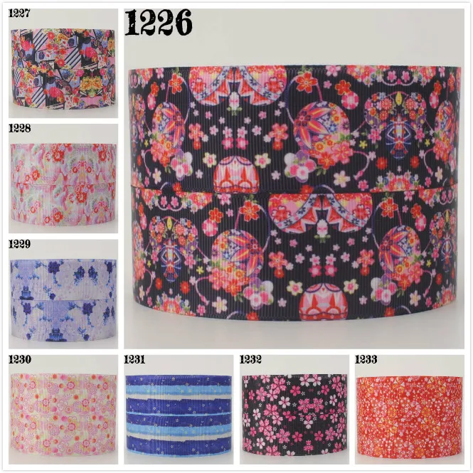 

10yards - Different sizes Japanese style printed Grosgrain ribbon -Japanese flowers pattern ribbon