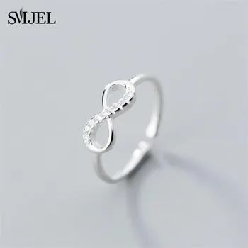 

SMJEL 100% 925 Sterling Silver Infinite Rings Crystal Wedding Couple Rings Adjustable Lovely Silver Jewelry Women Mother Gifts