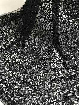 

african black color tulle fabric CiCi-91020 sparkly glued glitter sequins lace fabric for party dress