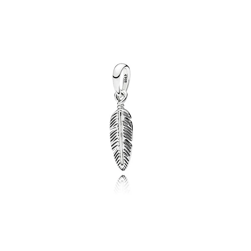 

Real 925 Sterling Silver Spiritual Feather Pendant Dangle Charm Fit Original Women Pandora Bead Bangle Bracelet DIY Jewelry