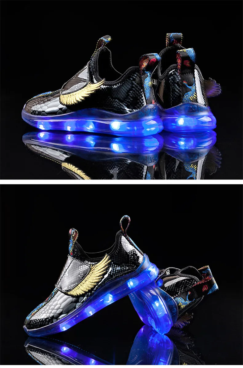 PINSEN светодиодный детский обувь светодиодная USB зарядка светящаяся детская обувь \ Сникеры модная светящаяся обувь для мальчиков кроссовки enfant