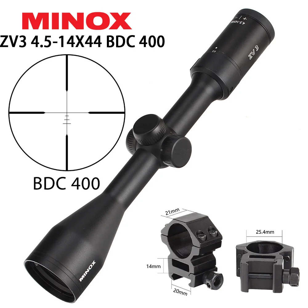 MINOX ZV 3 4,5-14X44 тактический прицел оптики BDC 400 прицел охотничья оптика Боковая регулировка параллакса для сумка для охотничьего ружья или винтовки - Цвет: with Picatinny Rings