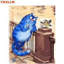 Толстая голубая кошка картина для детей DIY Цифровая живопись по номерам краска цифры масляная краска картины на хлопке Декор детской комнаты