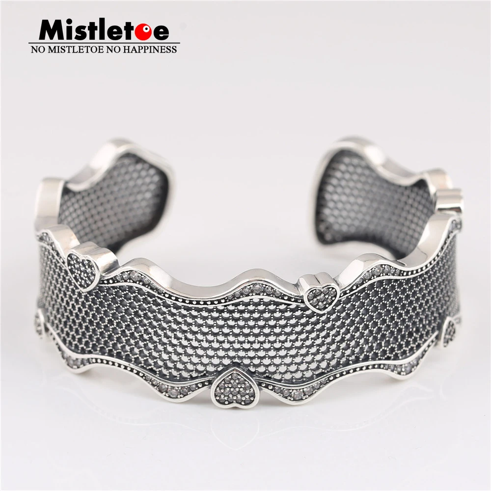 

Mistletoe Authentic 925 Sterling Silver Lace of Love Bracelet Cuff, Clear CZ European Jewelry