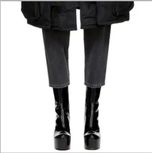 Arden Furtado/ г. Весенне-осенне-зимние ботинки до середины икры на высоком каблуке 11 см и платформе бордового и белого цвета модная обувь на молнии