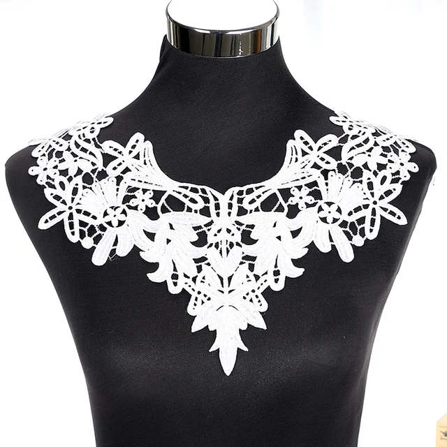 1Pcs White Fine Venise Lace Fabric Dress Applique Blouse Sewing Trims DIY Neckline Collar Costume Decoration Accessories 3