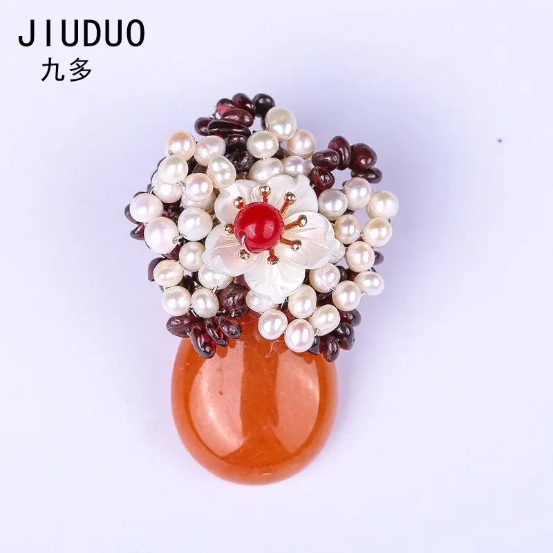JIUDUO, античный цветок, броши, кулон с натуральным камнем, настоящая брошь из натурального жемчуга, булавки для женщин, винтажное ювелирное изделие XZ50