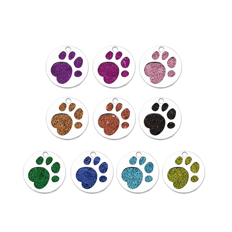 

10 Color Glitter Pet Dog Cat Footprints Round Pendant Enamel Charms DIY Accessories Jewelry Making For Handmade Necklace