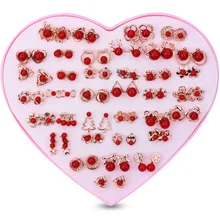 36 пар/лот Для женщин леди девушка Очаровательная Красный жемчуг серьги из розового золота смешанные типы уха серьги-гвоздики подарок с коробкой