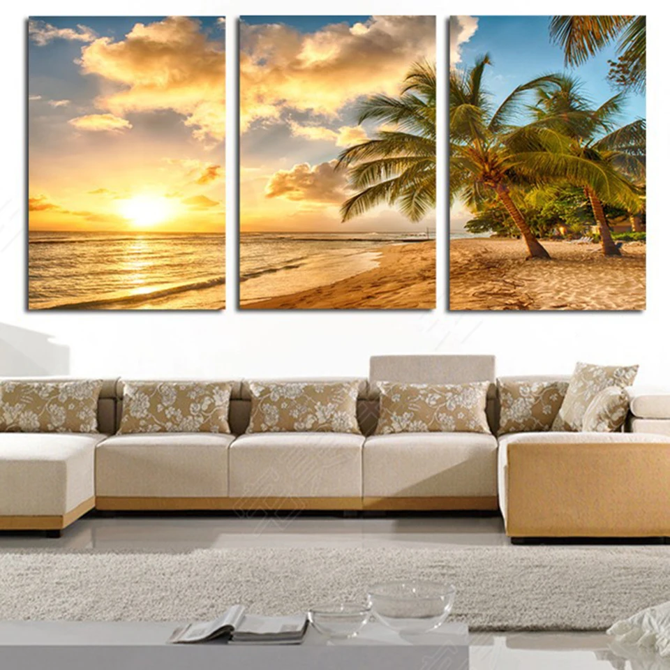 HD Print Painting Modular Home Decor Pictures 3 Pieces Sea Beach Dusk Landscape Frame Wall Art Poster Modern Living Room Canvas