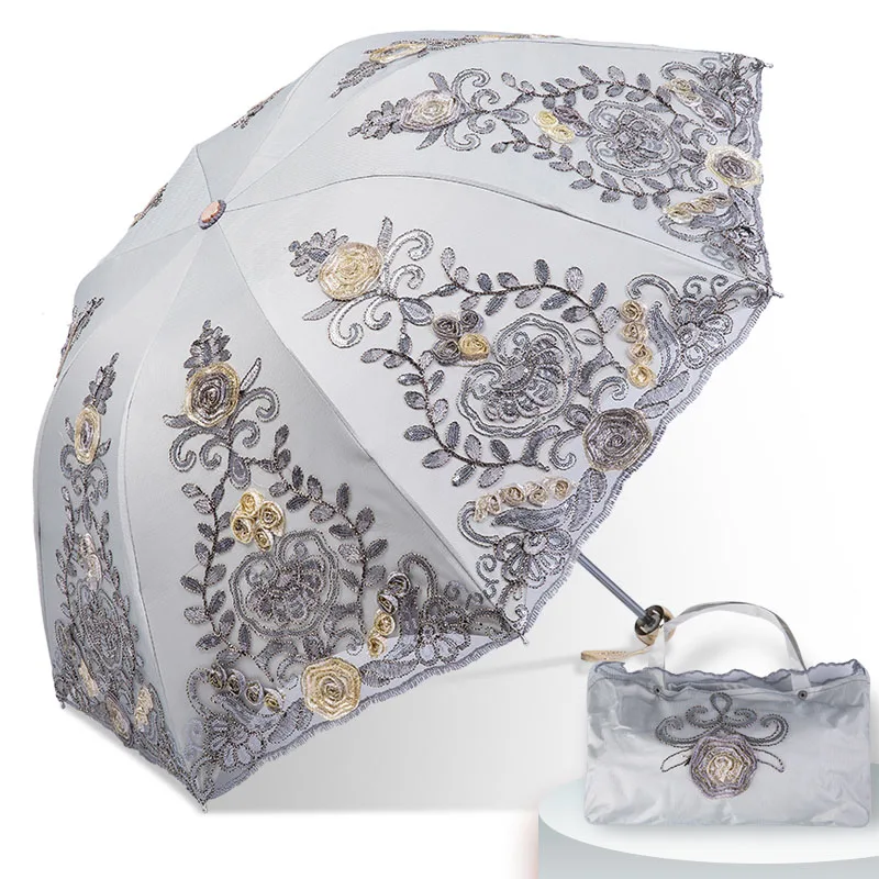Кружевной цветок вышивка дамы Женщины Зонтик взрослых черное покрытие УФ Защита зонтики от солнца и дождя 3 складной подарок для девочки - Цвет: Style 8