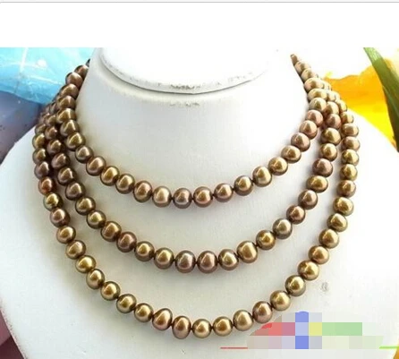 

LONG 50" 9MM COFFEE ROUND FRESHWATER CULTURED PEARL NECKLACE p998^^^@^Noble style Natural Fine jewe FREE SHIPPING