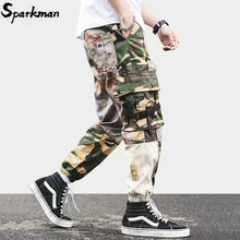 Хип карго Брюки камуфляж цвет блок мужские брюки в стиле Харадзюку штаны для уличного бега карман Ретро Камуфляж шаровары брюки мешковатые