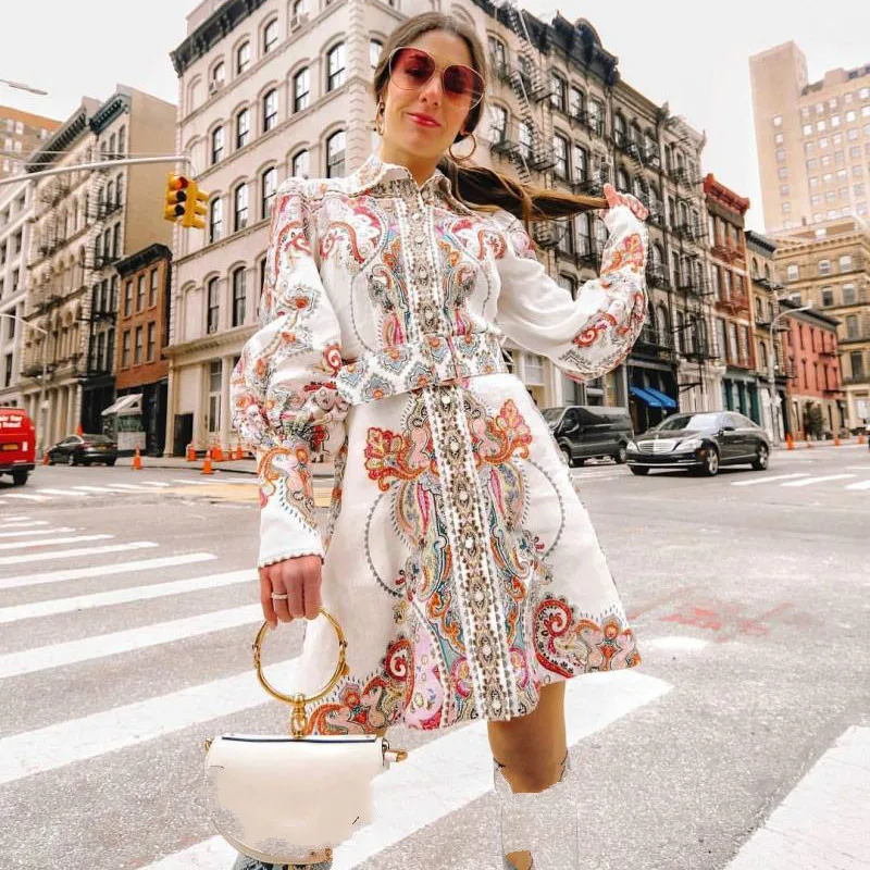 

2019 Fashion Long Sleeve Palace Vintage Women Floral Print Mini Dress