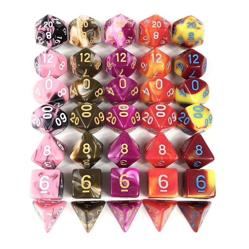Colorful Multi Sided Dices Set for D&D RPG Games Camping Travelling