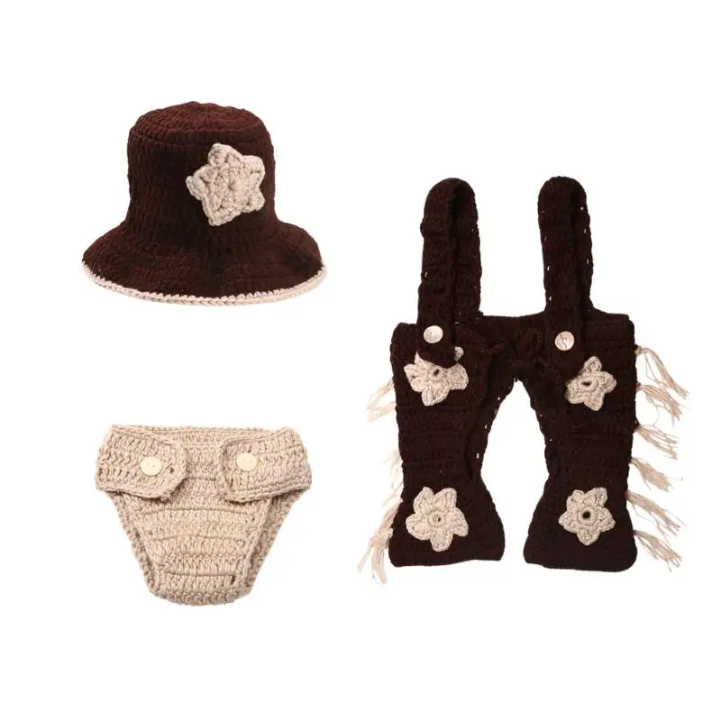 

3pcs/Set Winter Newborn Baby Handmade Photo Props Infant Toddler Crochet Knitted Cowboy Warm Costume Photography Props for 0-4M
