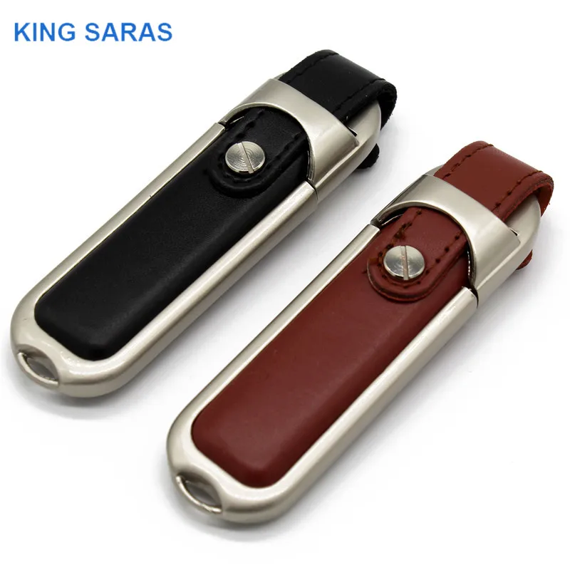 

KING SARAS 64GB 100% real capacity brown black colour leather model usb flash drive usb 2.0 4GB 8GB 16GB 32GB pen drive gift