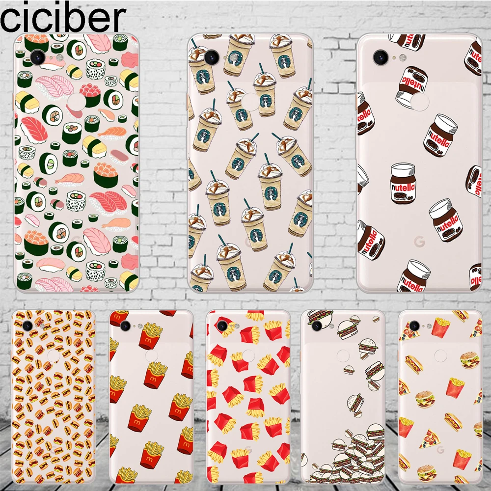 

ciciber Food Fries Cola Burger Pattern Phone Case For Google Pixel 3 2 XL Soft Silicone Cover for Pixel 3XL 2XL Coque Funda Capa