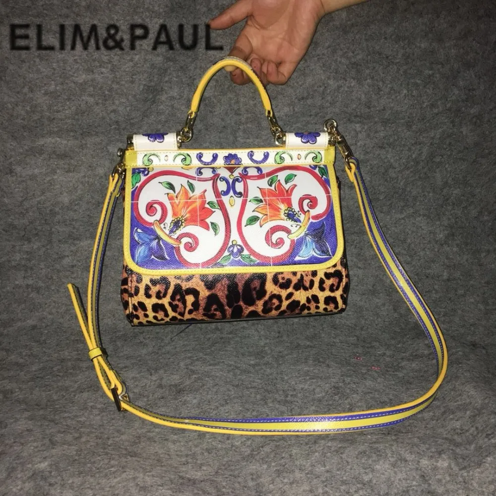 

Famous Brand Premium Luxury Lady Bag Flower Print Platinum Tote Genuine Cow Leather Leopard Clamshell Handbag Women Shoulder Bag
