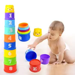 Детские игрушки 24 месяцев штабелирование чашек башни сортировки гнездовой для детей Пирамида характер и цифры развивающие стек чашки