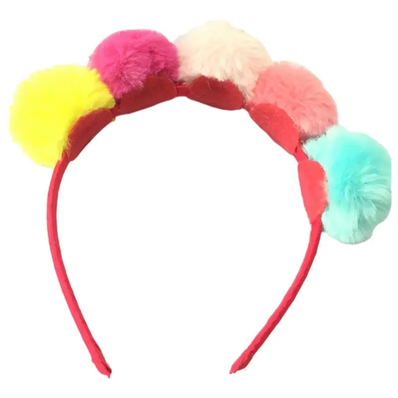 

Child Girls Cute Rainbow Fluffy Big Pompom Ball Hair Hoop Princess Birthday Party Cloth Wrapped Styling Headband Dance Headpiece