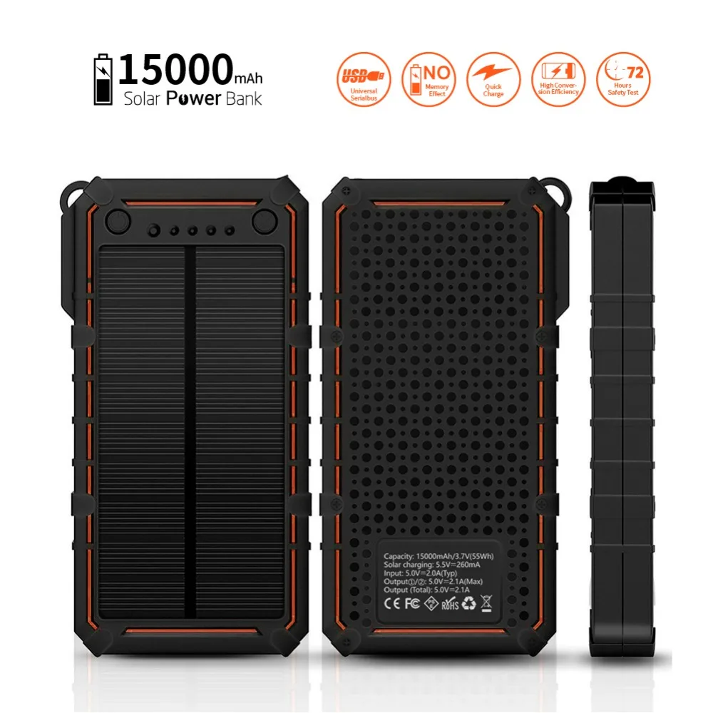 Waterproof 10000mAh Solar Power Bank External Battery Solar Powerbank Charger with SOS Strobe LED Lighting for Smart Phone Waterproof 10000mAh Solar Power Bank External Battery Solar Powerbank Charger with SOS Strobe LED Lighting for Smart Phone